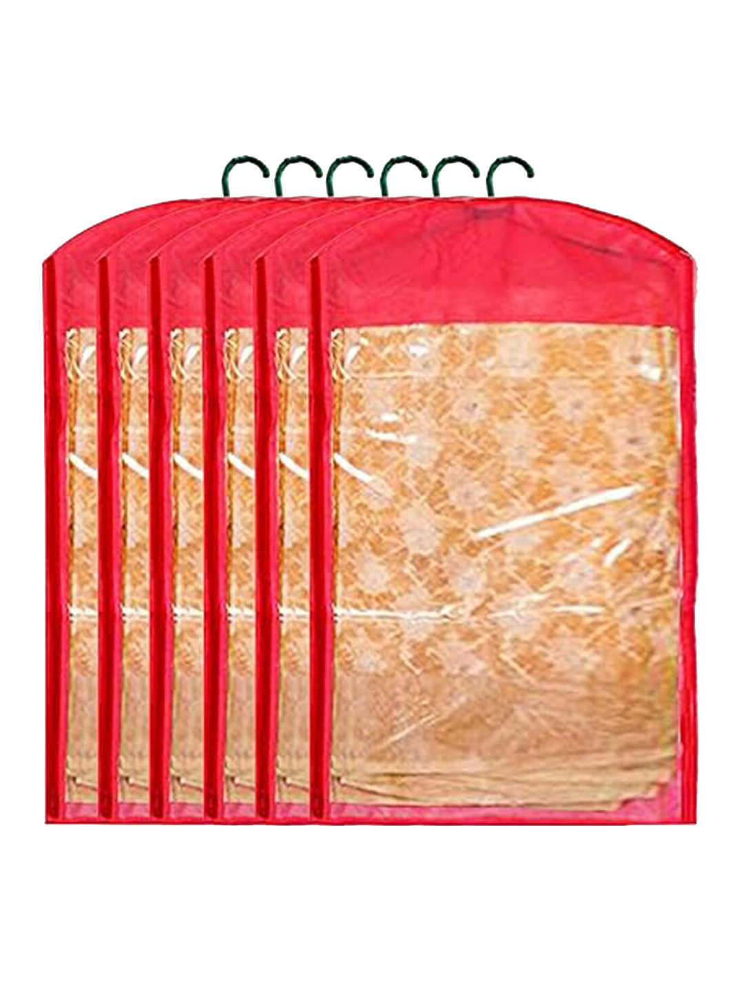 Kuber Industries Red 6 Pieces Saree Cover Wardrobe Organiser With Hanger