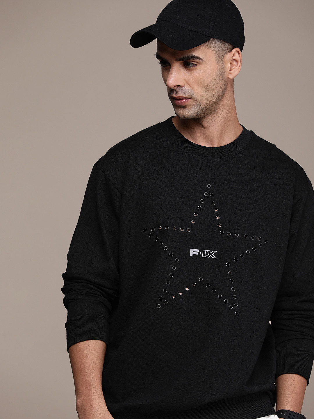 FORCE IX Self Design Pure Cotton Pullover Sweatshirt