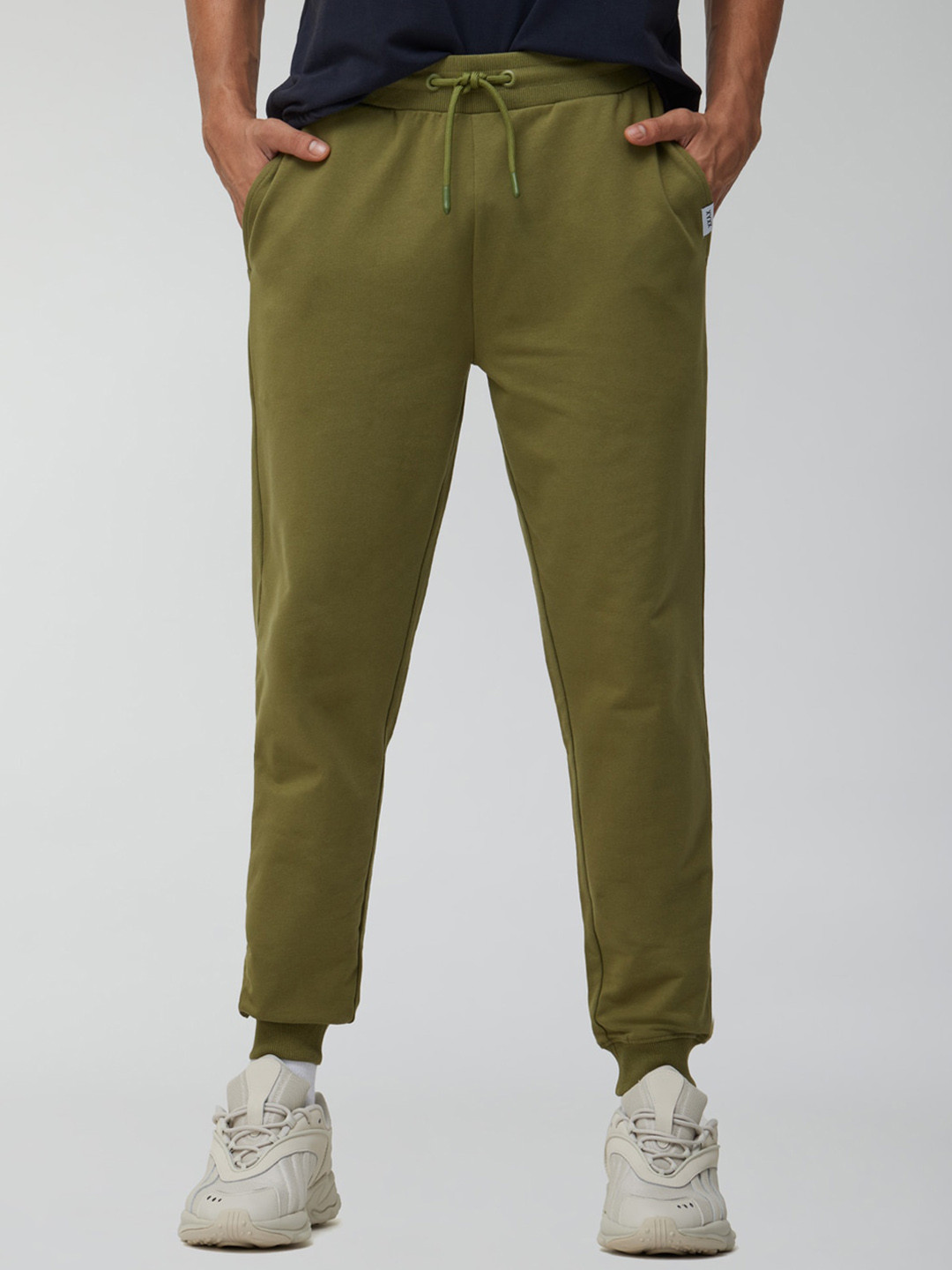 XYXX Men Slim Fit Solid Olive Green Joggers