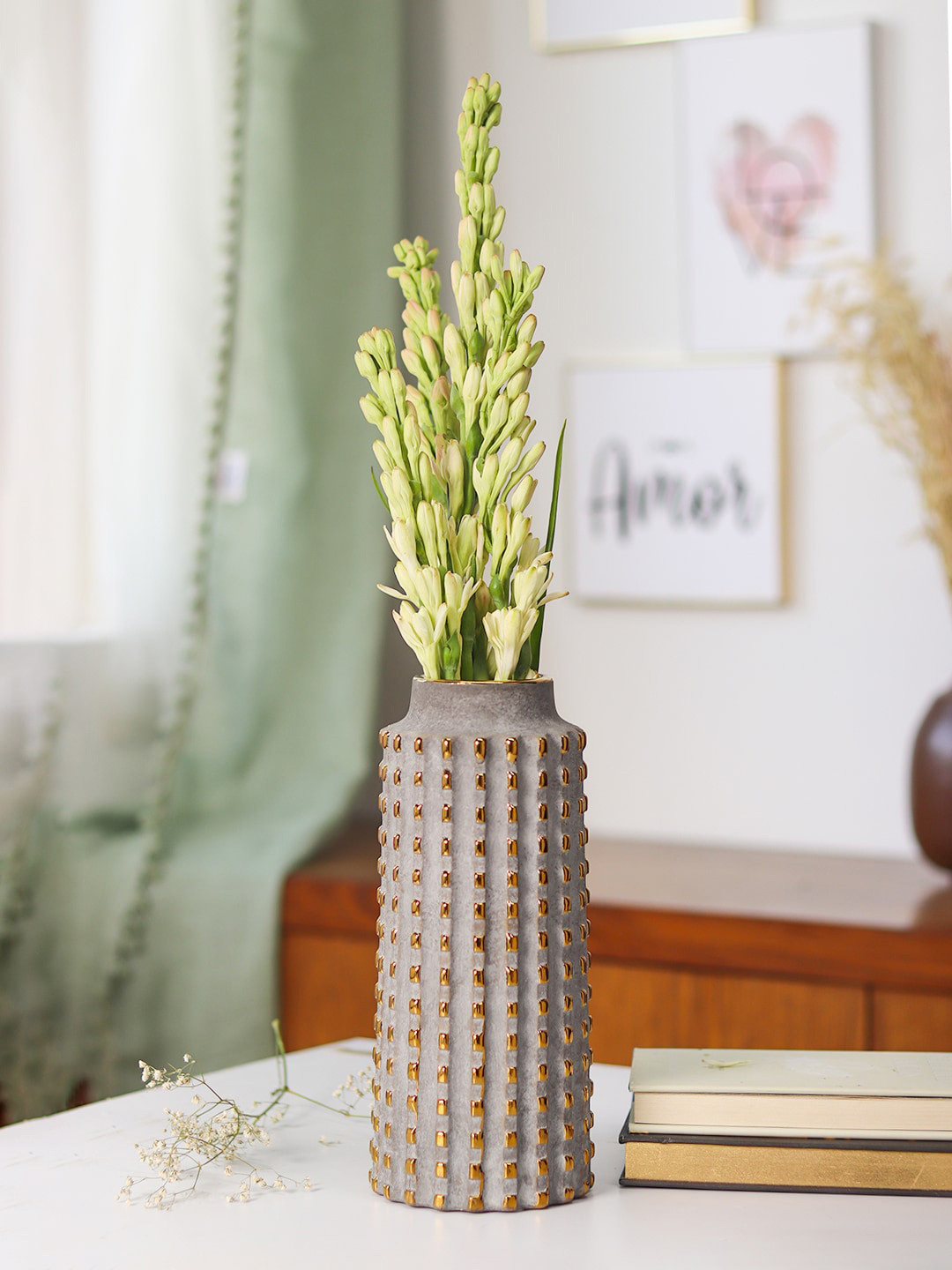 MARKET99 Grey Geometric Ceramic Vase For Flower Pot