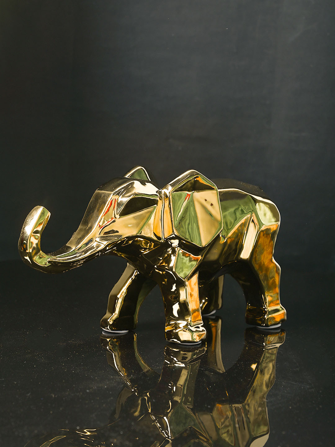 MARKET99 Elephant Gold Ceramic Glossy Living Room Medium Showpiece - 5.9 Inches