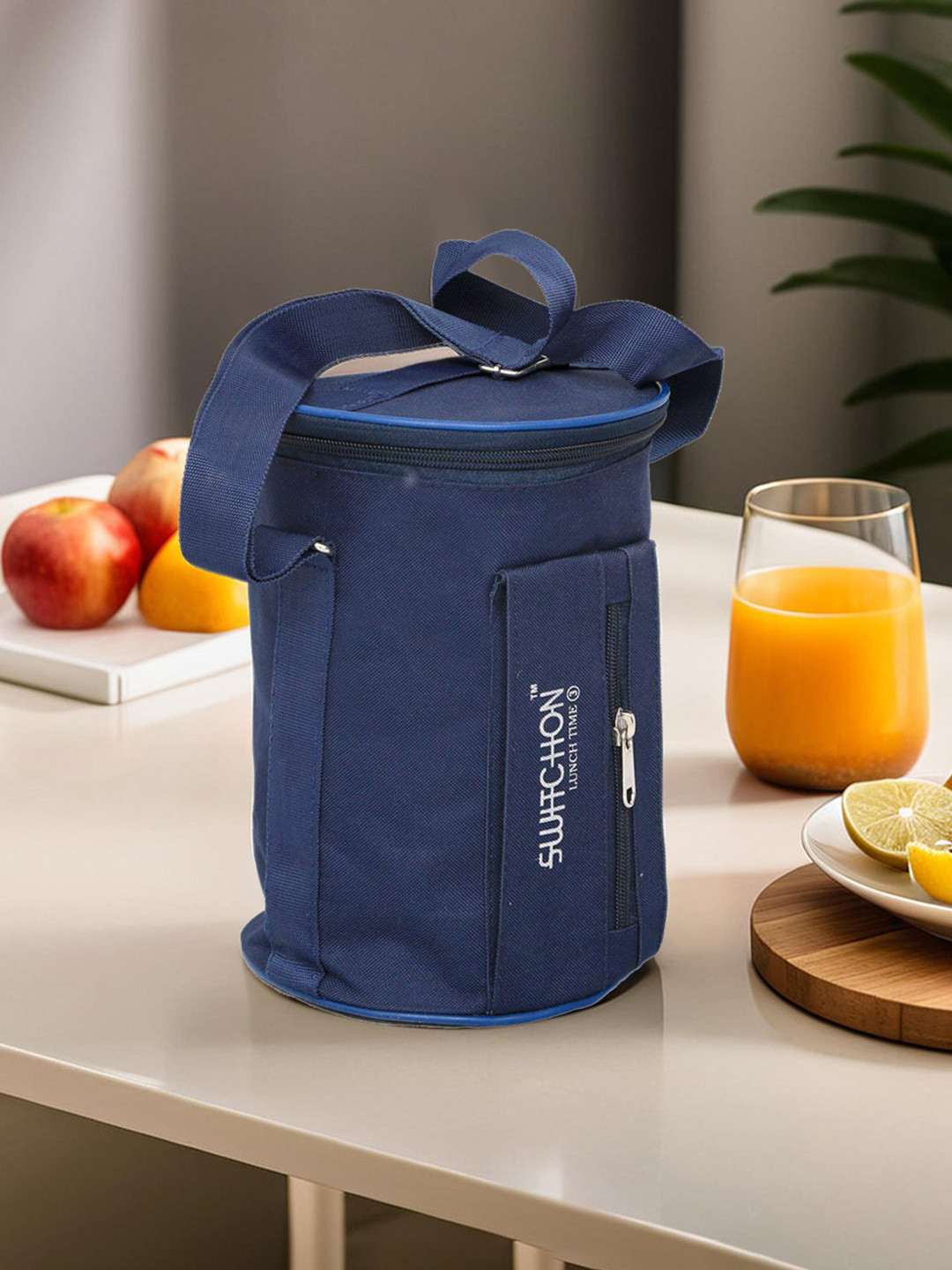 Kuber Industries Blue Canvas Zipper Lunch Box-16 cm