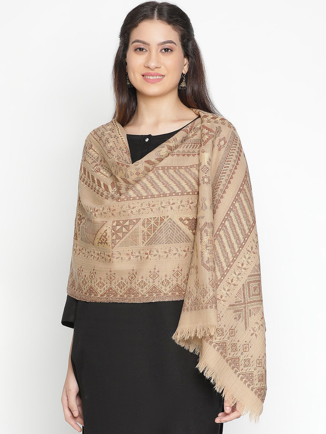 SHINGORA Geometric Woven-Design Woollen Shawl