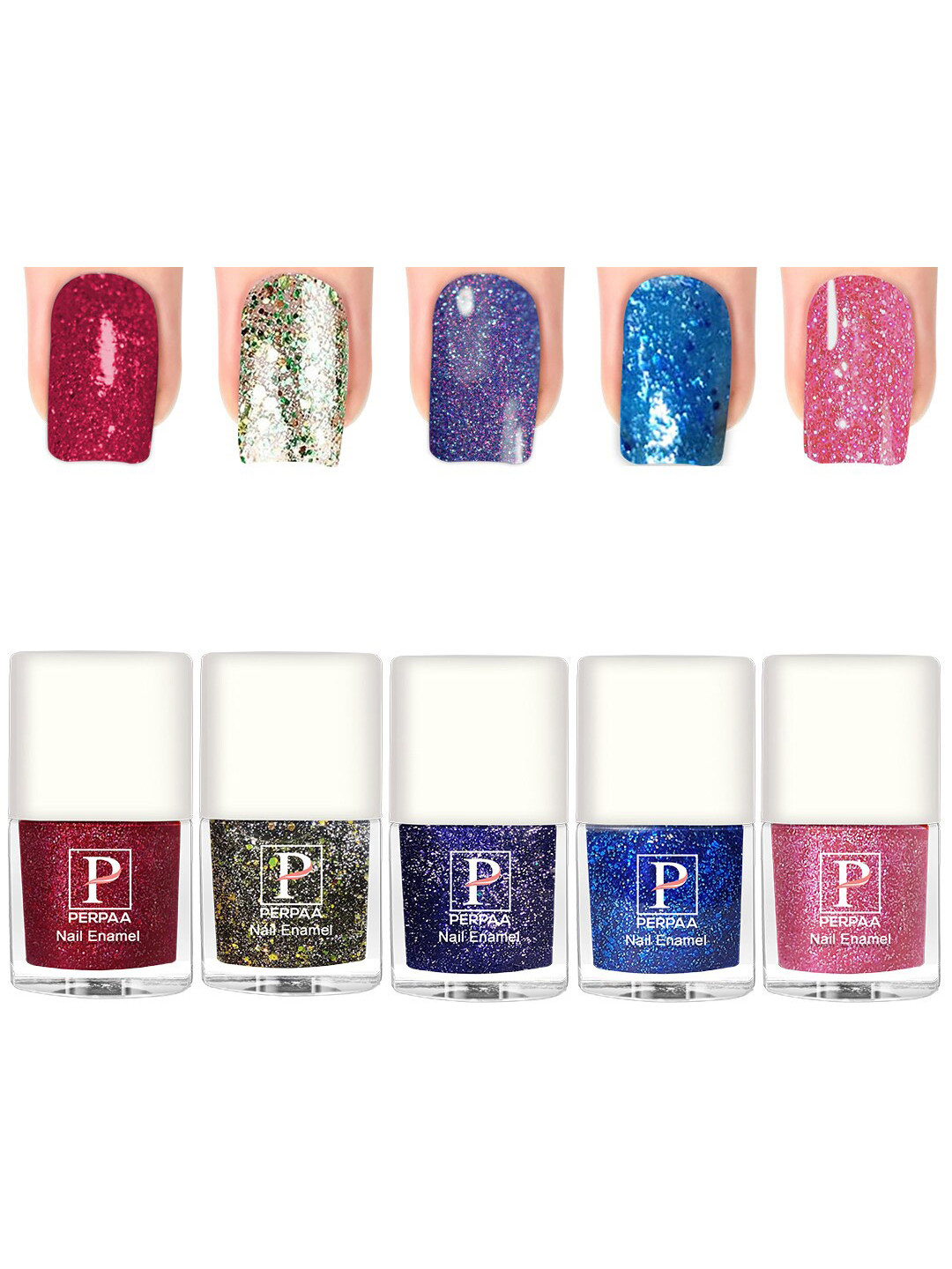 PERPAA Glitter Light Set Of 5 Flashing Sparkly UV Gel Nail Polish -5ml Each-90-91-92-93-97