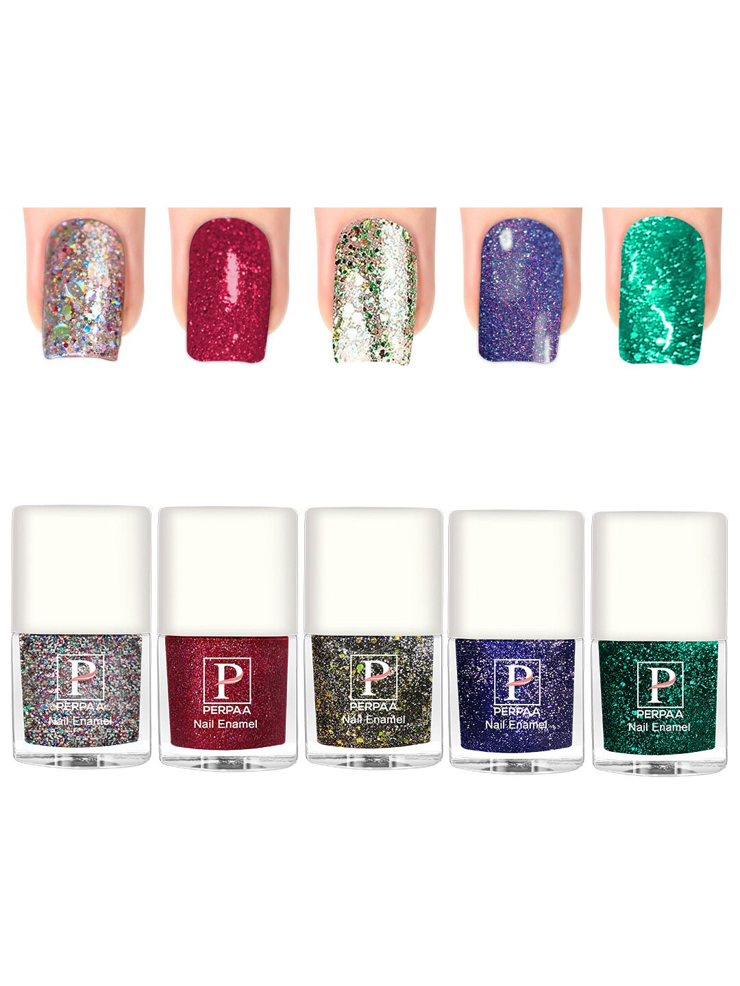 PERPAA Set Of 5 Glitter Light Flashing Sparkly Gel Nail Polish - 5ml Each