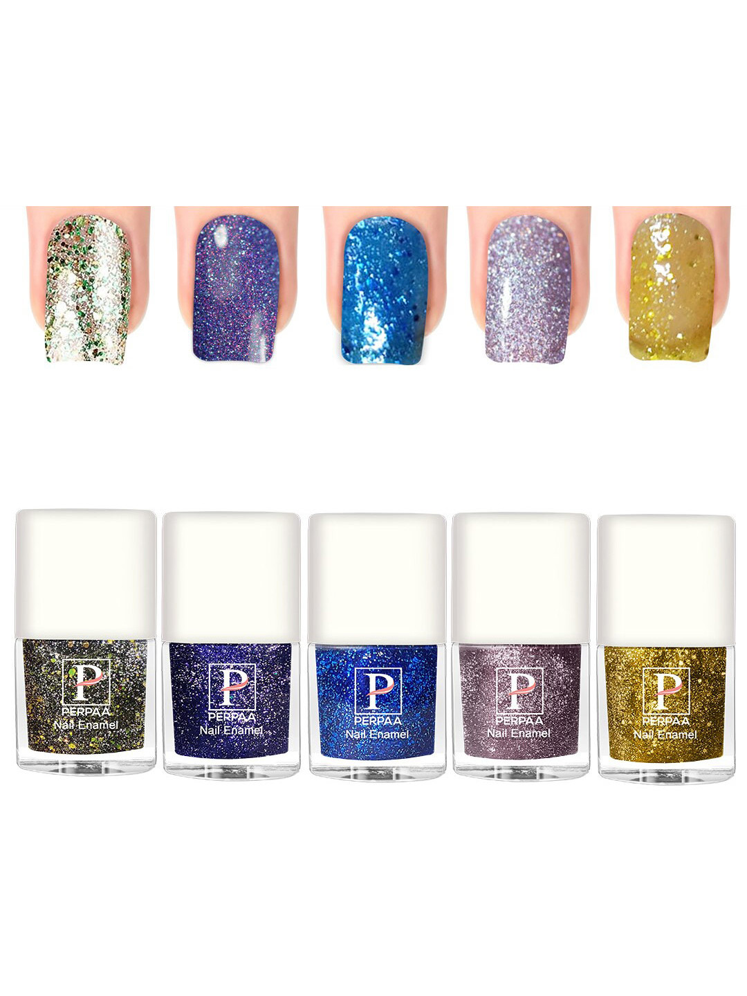 PERPAA Set Of 5 Glitter Light Flashing Sparkly Gel Nail Polish - 5ml Each