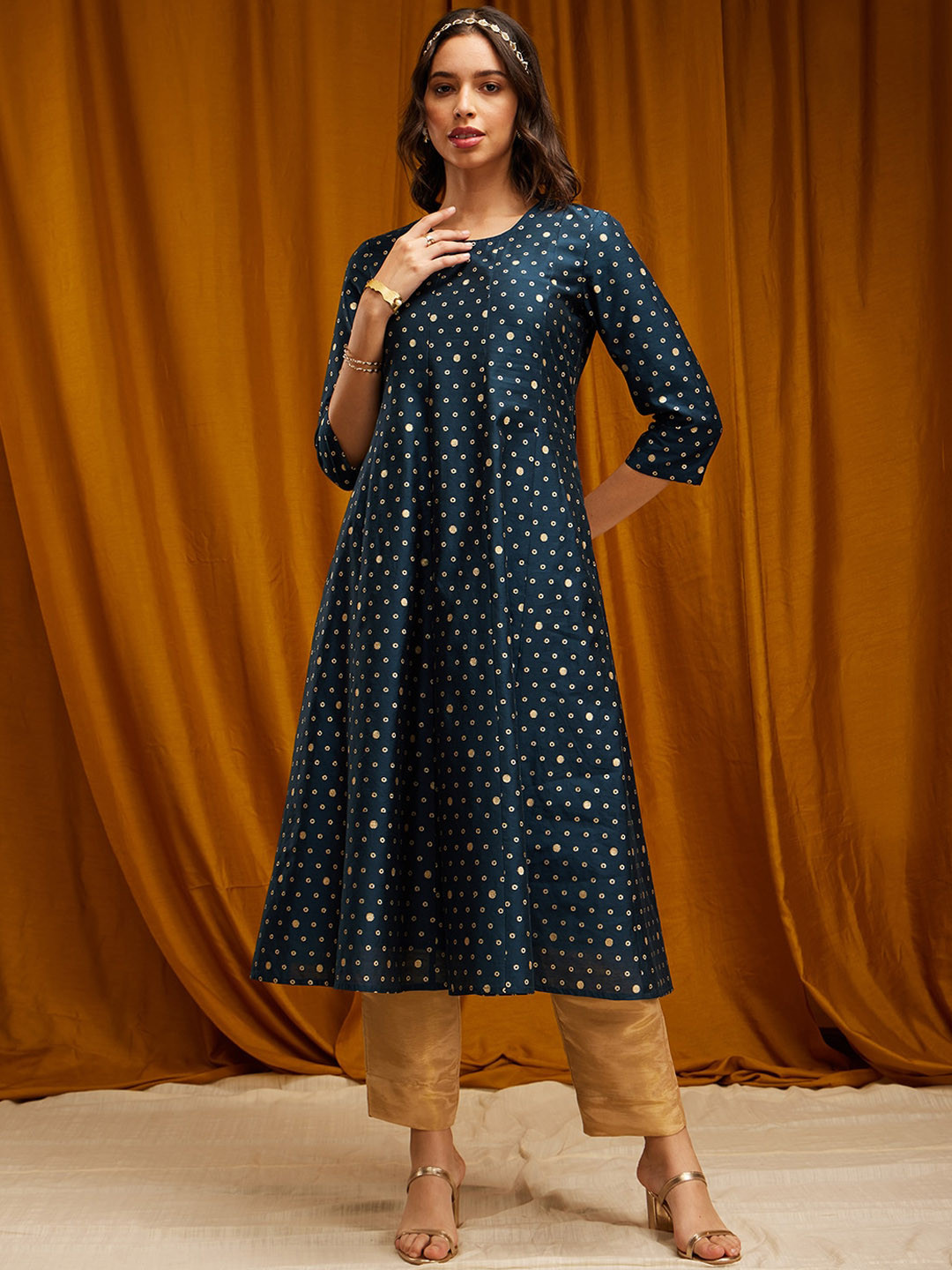 Pink Fort Geometric Woven Design Anarkali Kurta