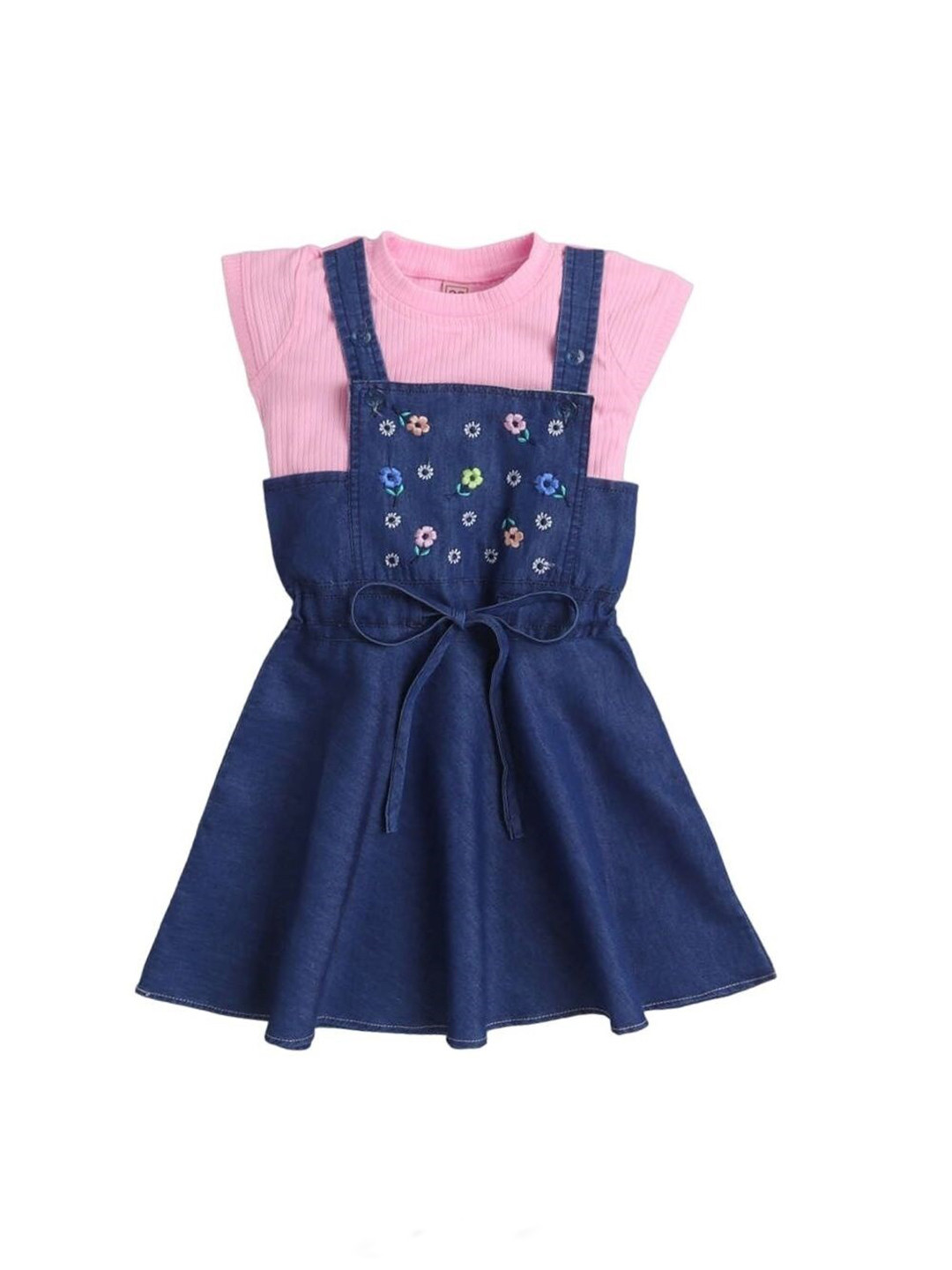 The Magic Wand Girls Cotton Denim Pinafore Dress With T-Shirt