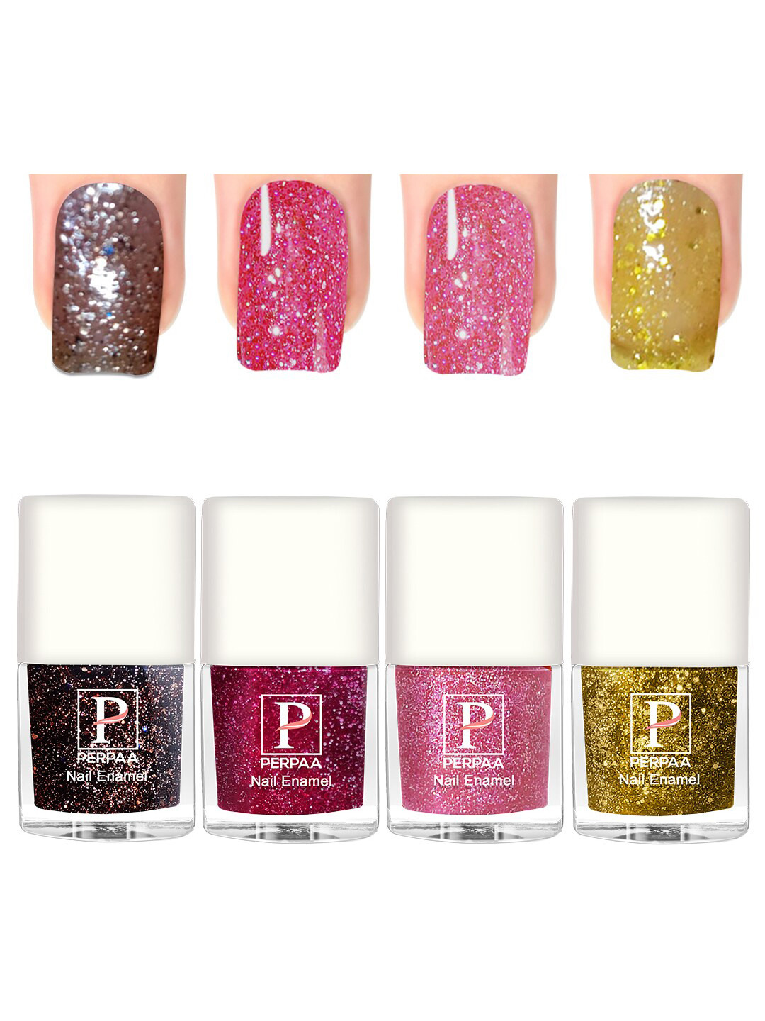 PERPAA Set Of 4 Glitter Light Reflective UV Gel Sparkly Nail Polish - 5ml Each