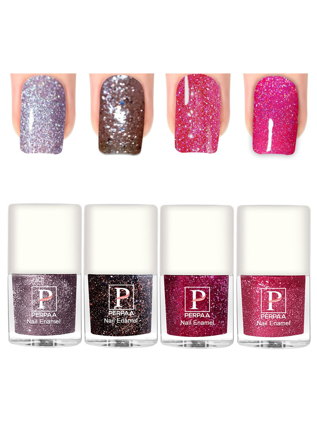 PERPAA Set Of 4 Glitter Light Flashing Sparkly UV Gel Nail Polish -5ml Each-94-95-96-98