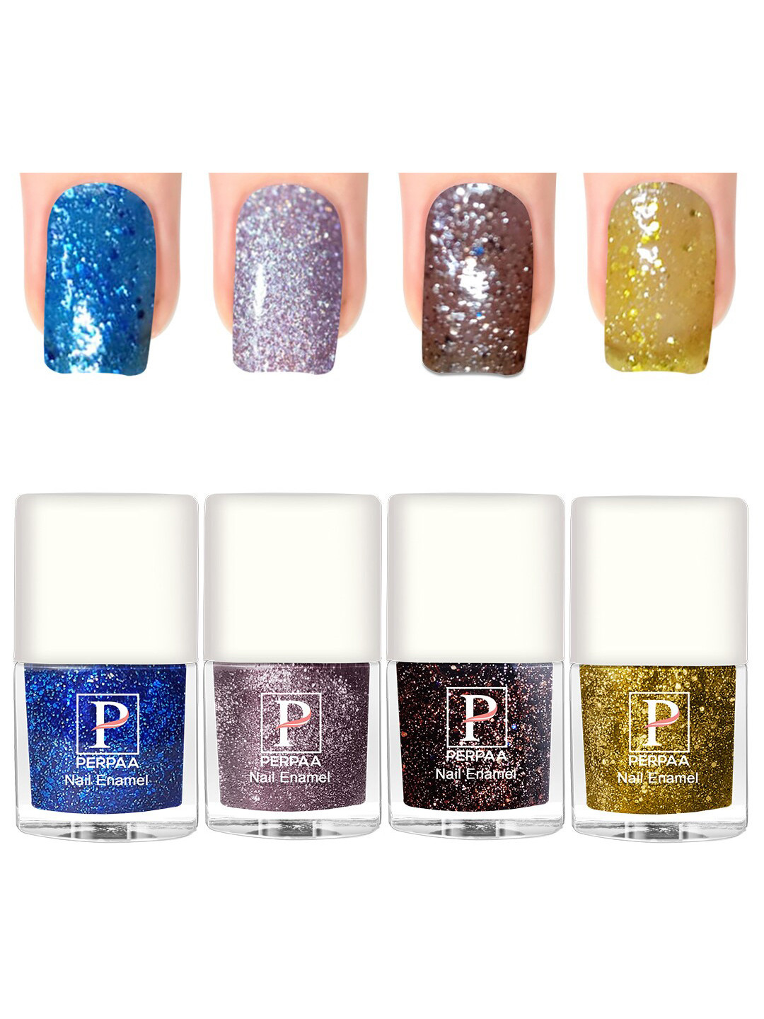 PERPAA 4Pcs Glitter Light UV Gel Nail Polish - 5ml Each-Turquoise-Lavender-Brown-Yellow