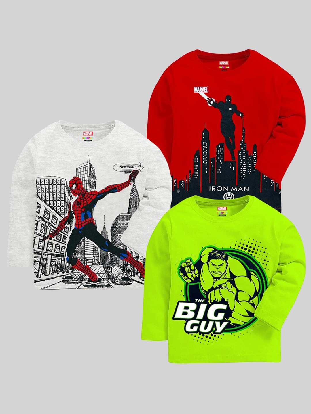 KUCHIPOO Kids Pack Of 3 Superhero Printed T-shirt