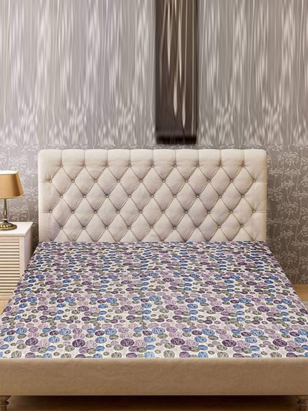 Kuber Industries Blue & Pink  Floral Printed Breathable Double Mattress Protector