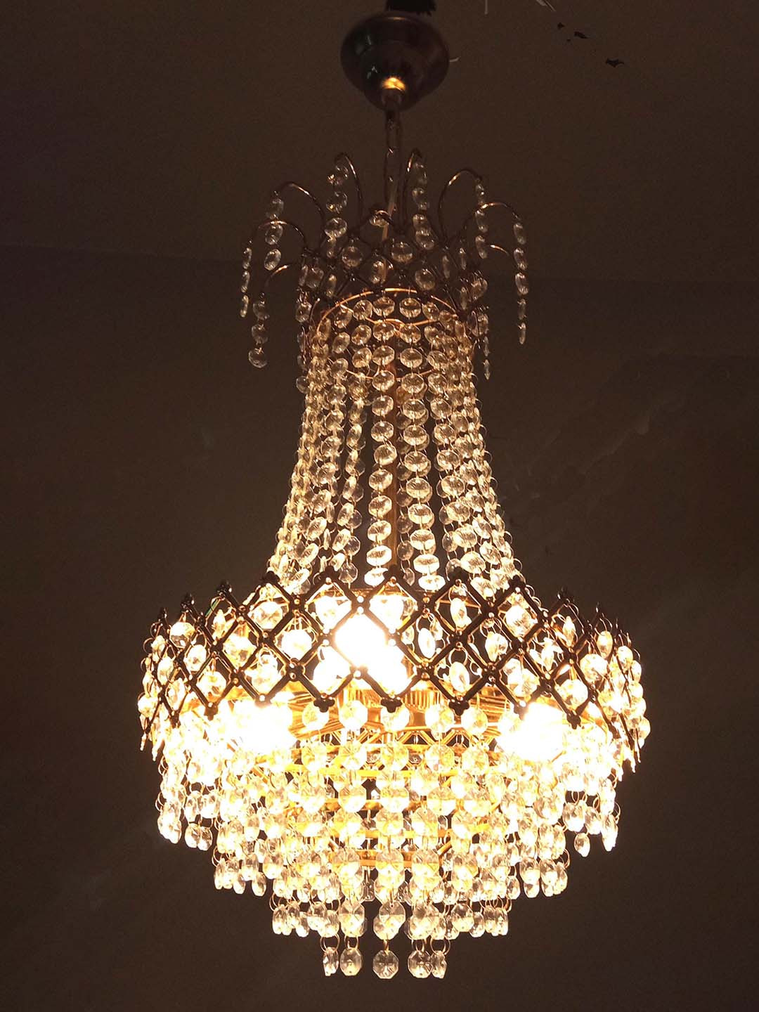 SHRI MAHAL ANTIQUES Beige Crystal Chandelier Ceiling Lamp