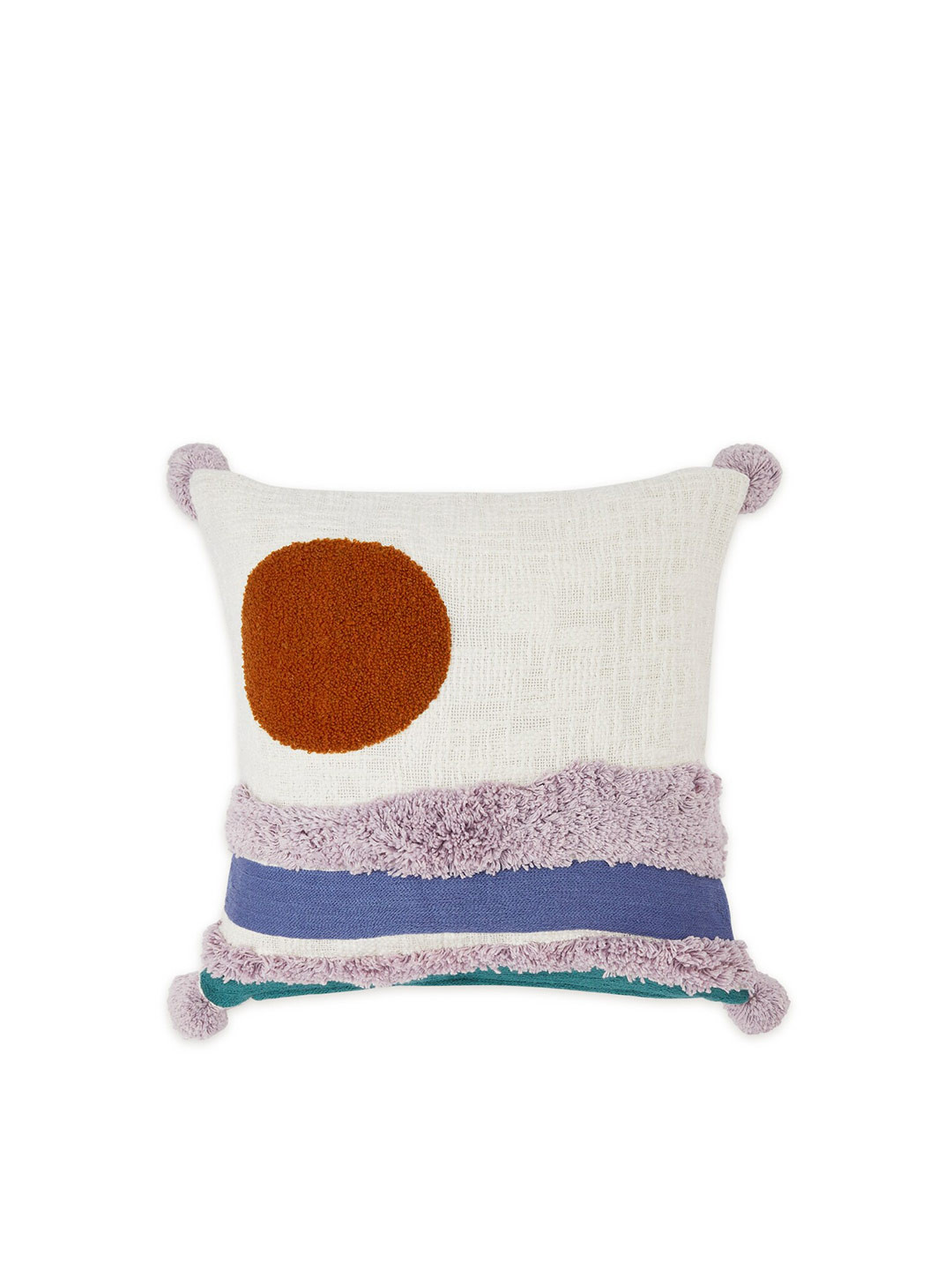 haus & kinder White & Purple Tufted Cotton Square Cushion Cover