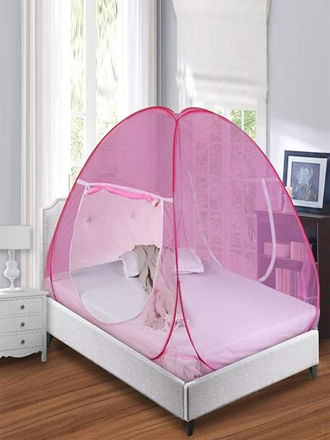 Kuber Industries Pink Queen Size & Corrosion Resistant Mosquito Nets