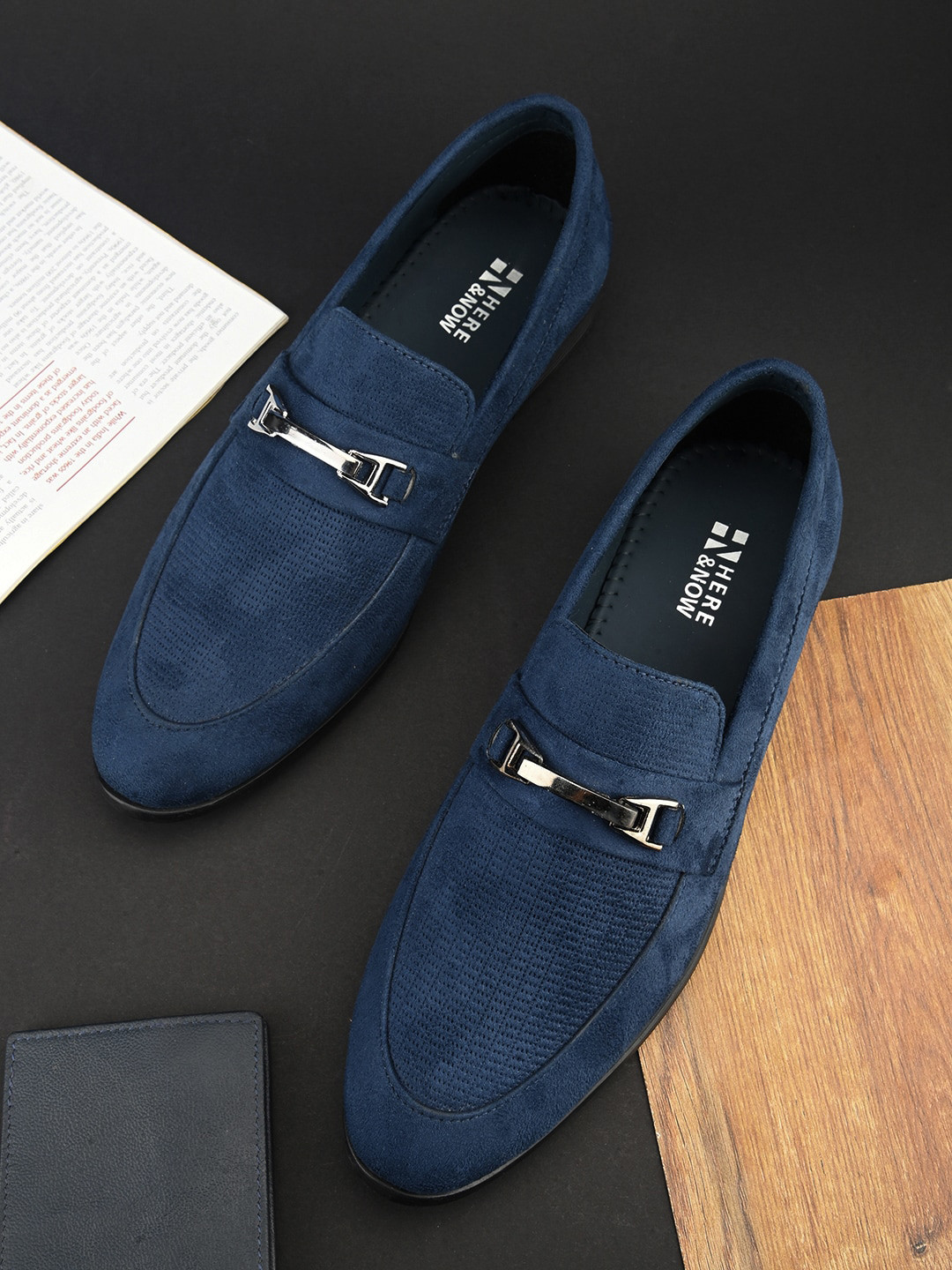 HERE&NOW Men Navy Blue Buckled Formal Loafers
