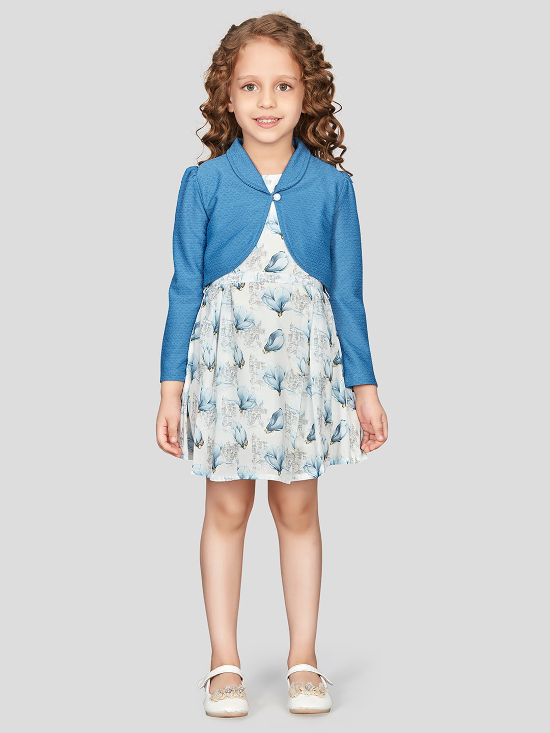 Peppermint Floral Printed Shawl Collar A-Line Dress