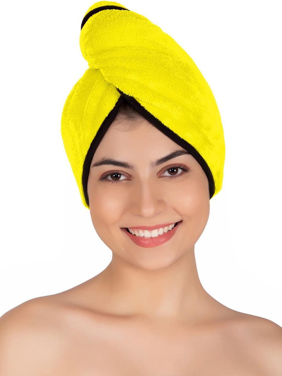 Softspun Microfiber Yellow & Black Anti-Bacterial 300 GSM Hair Drying Wrap Towel