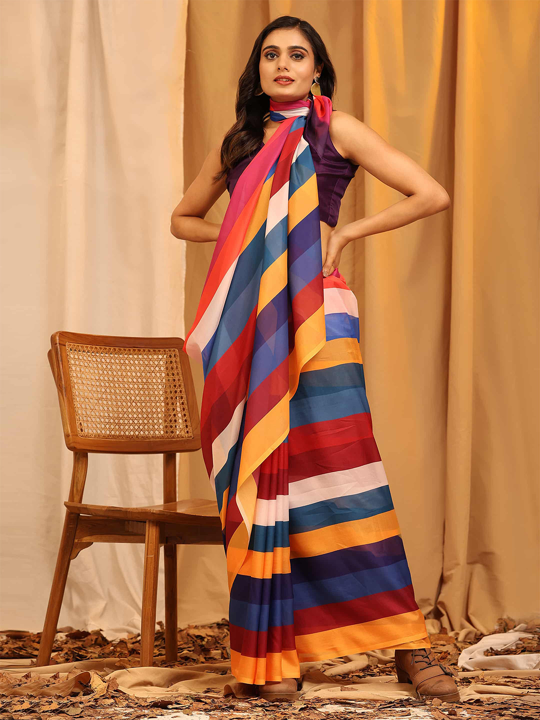 Silk Land Striped Silk Blend Saree