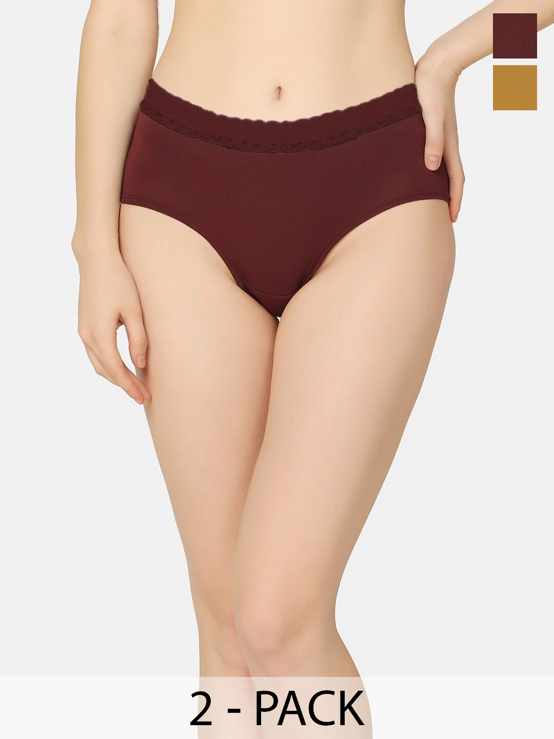 Curvy Love Women Pack Of 2 Anti Microbial Organic Cotton Ribbed Hipster Briefs