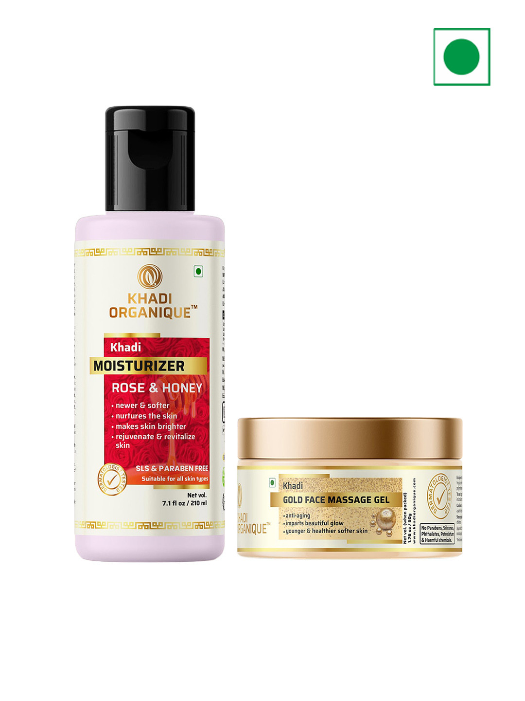 Khadi Organique 2Pcs Khadi Moisturizer 210ml & Gold Face Massage Gel 50g