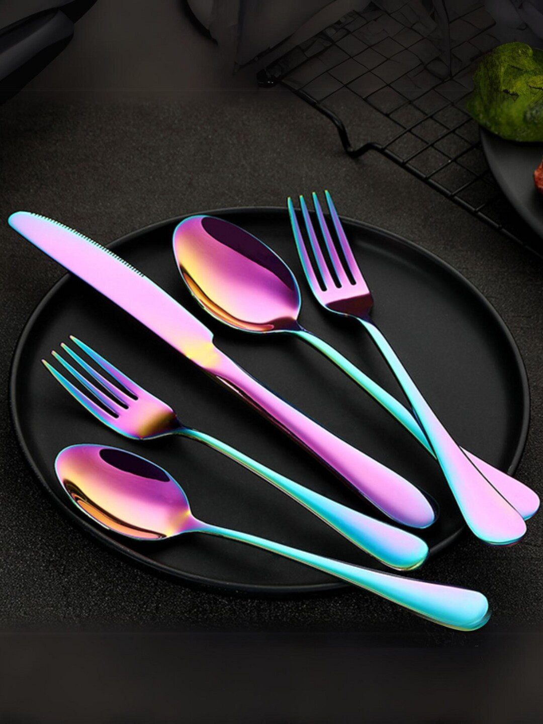 YELONA Purple 20 Pieces Stainless Steel Rainbow Cutlery