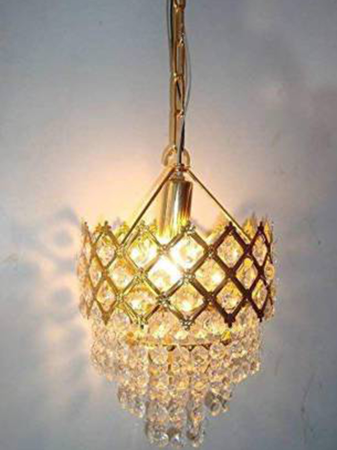 SHRI MAHAL ANTIQUES Golden Crystal Hanging Ceiling Lamp