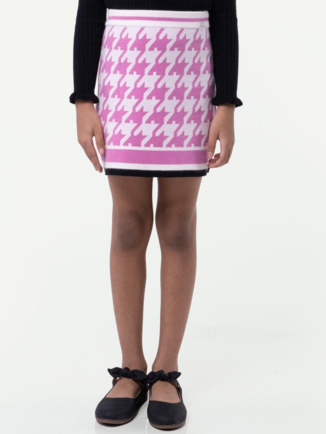 One Friday Girls Abstract Printed Straight Knitted Skirts
