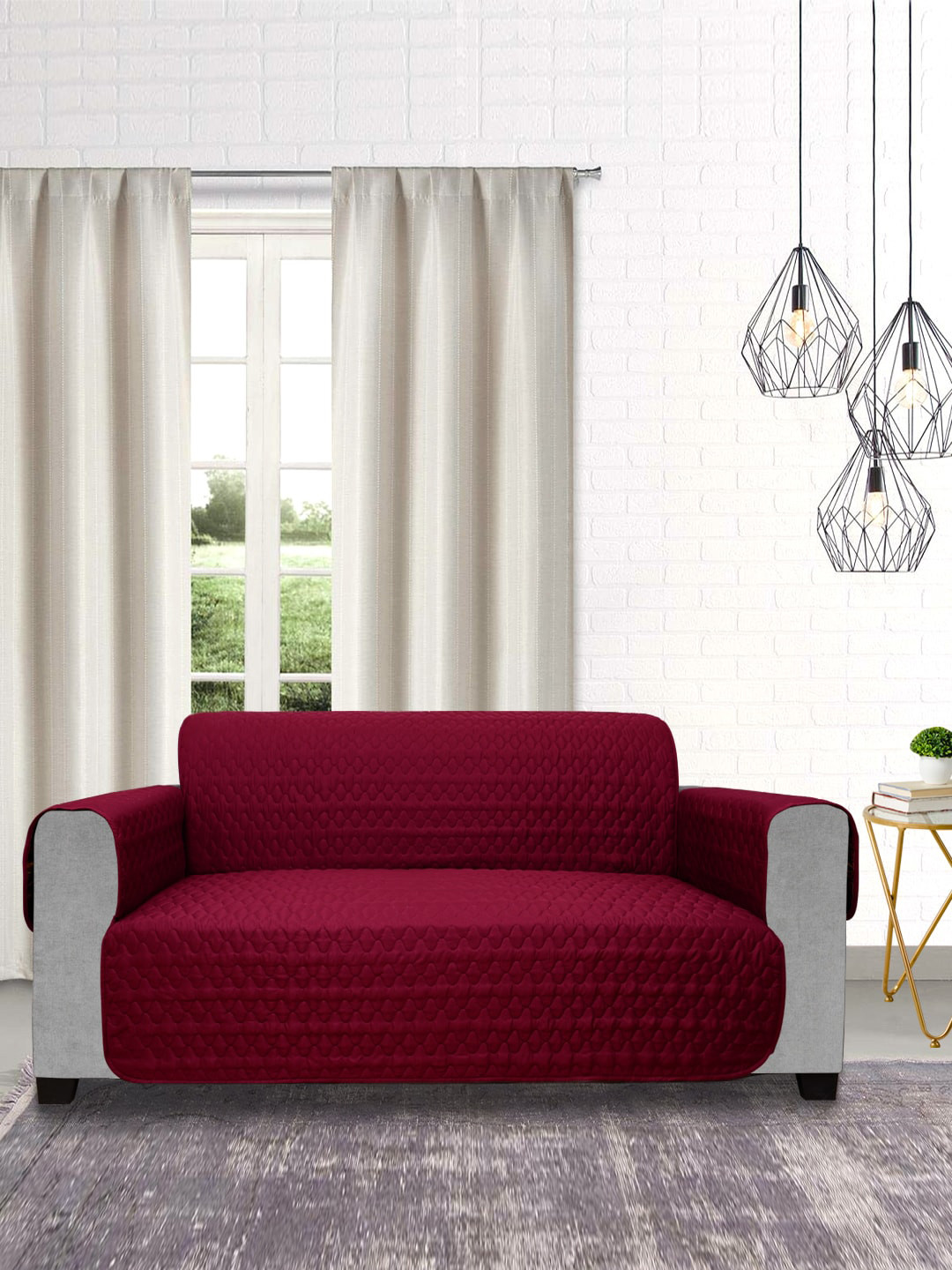 DREAM CARE Maroon Quilted Reversible 4-Seater Sofa Cover