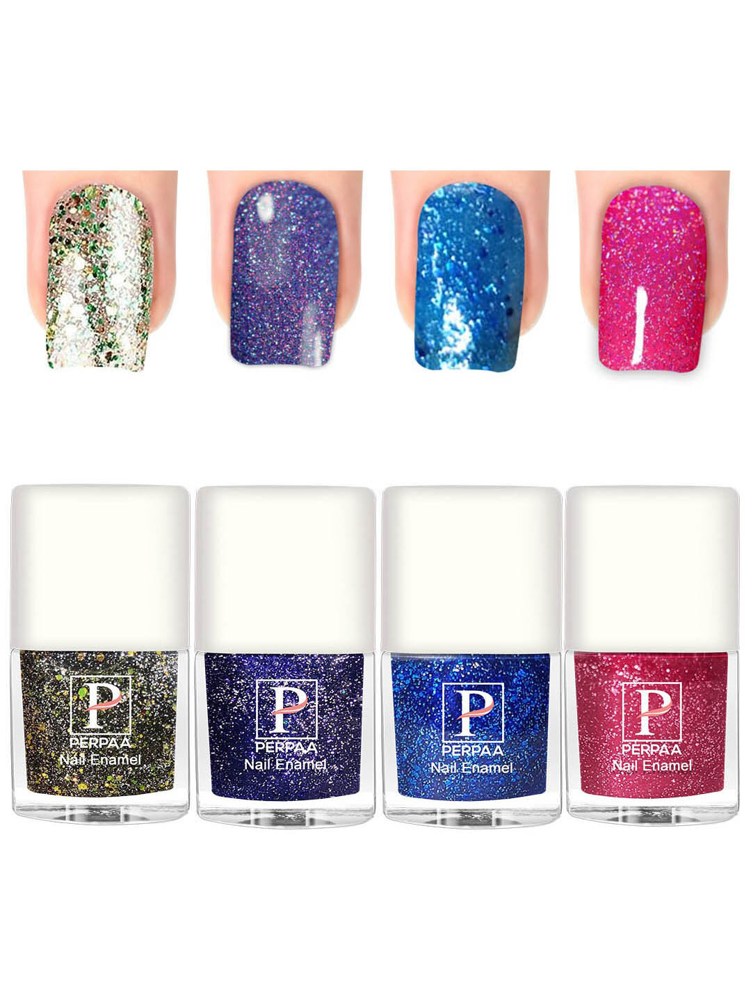 PERPAA Glitter Light Set Of 4 Flashing Sparkly UV Gel Nail Polish -5ml Each - 91-92-93-98