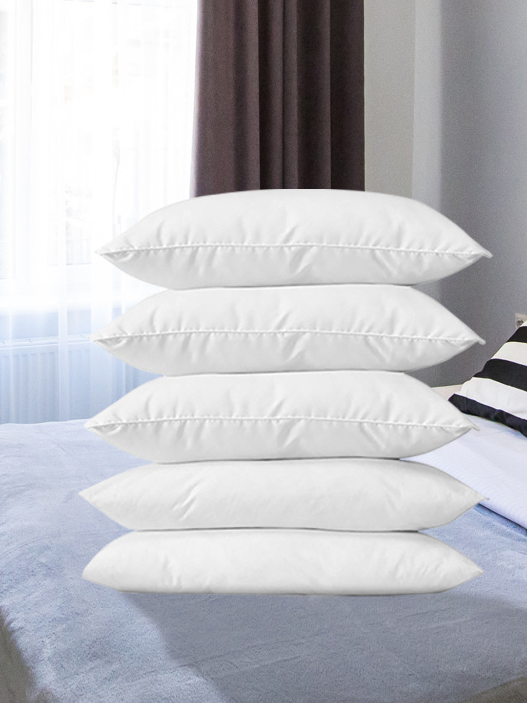 Kuber Industries White Solid Cotton Set of 5 Medium Fibre Sleep Pillow-61 x 41 cm