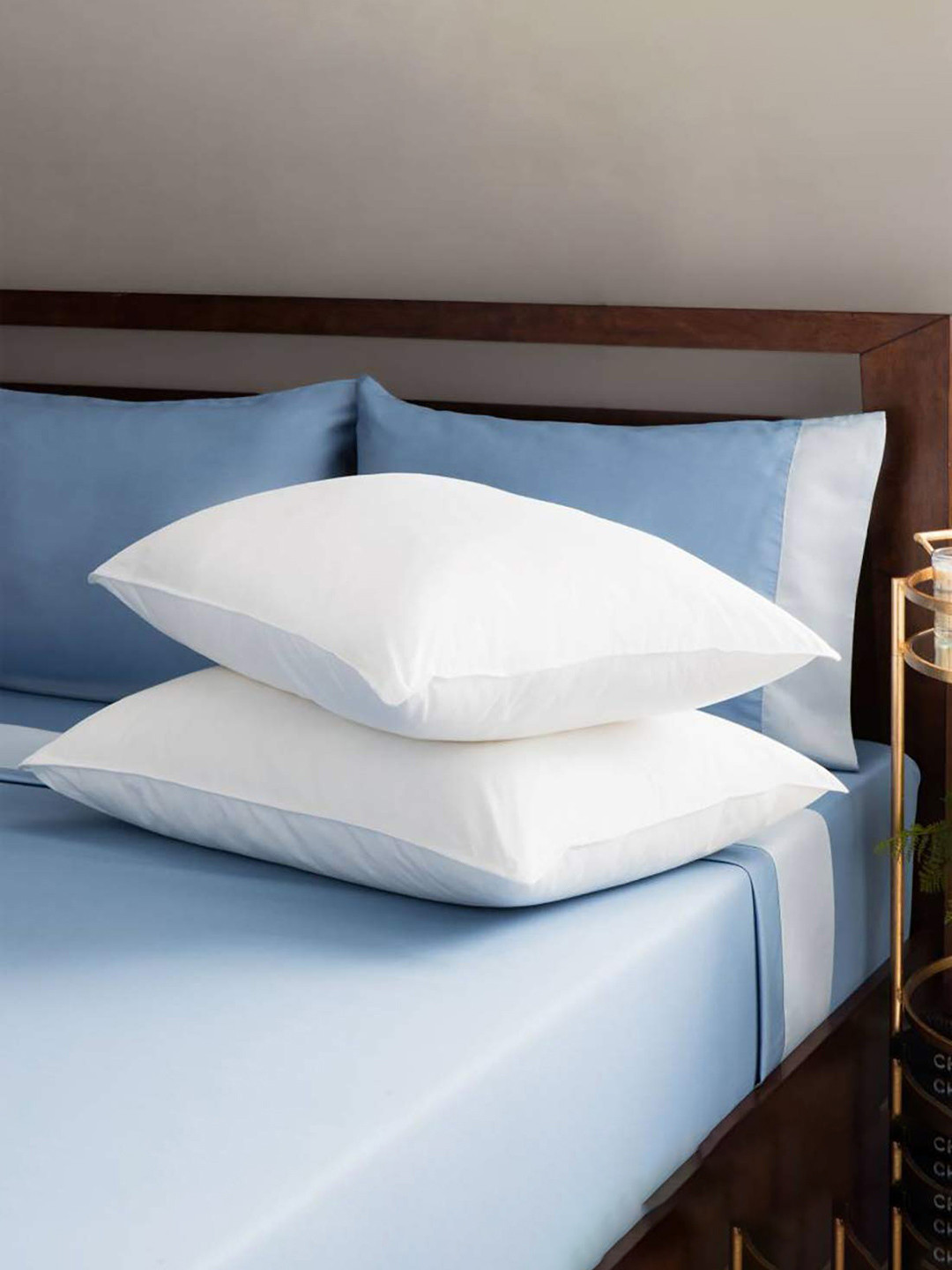 Kuber Industries White Solid Cotton Set of 2 Medium Cotton Sleep Pillow-80 x 60 x 40 cm