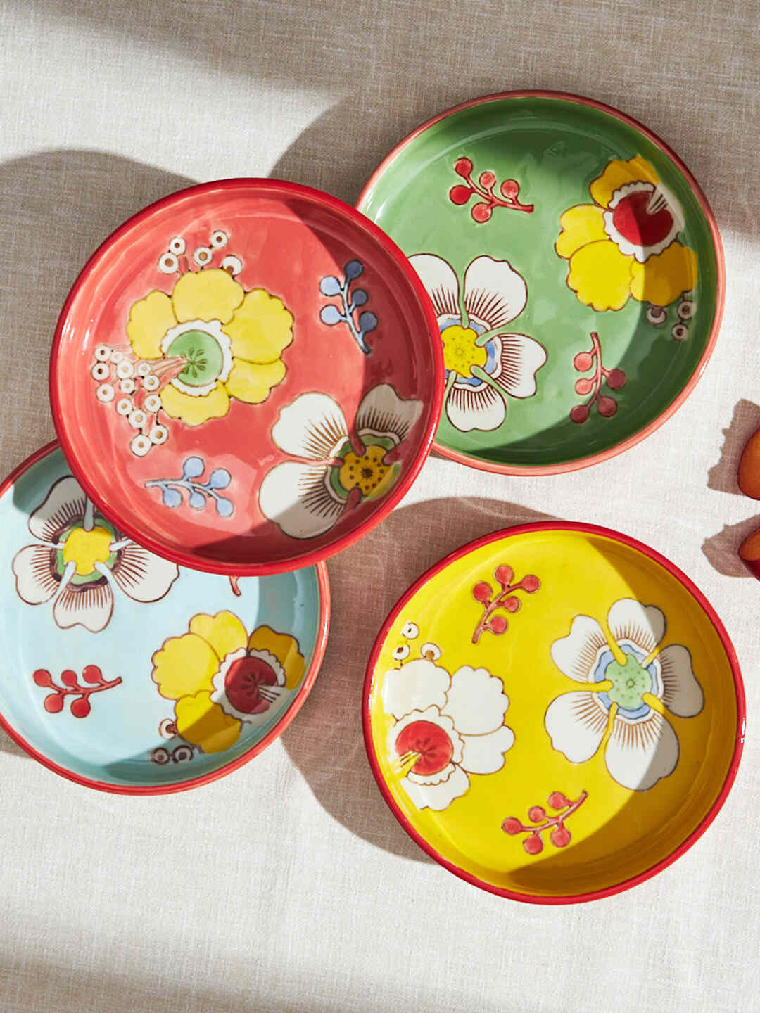 Chumbak Red 4 Pieces Hibiscus Bloom Snack Plates