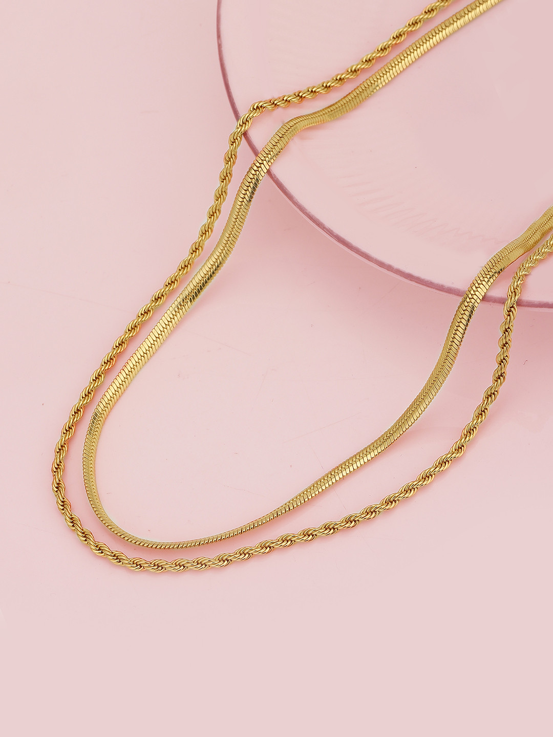 Carlton London Brass Gold-Plated Double Chain Necklace