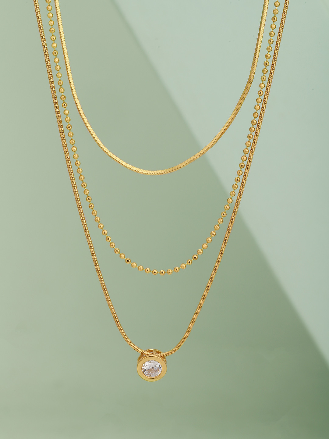 Carlton London Brass Gold-Plated Triple Chain Necklace