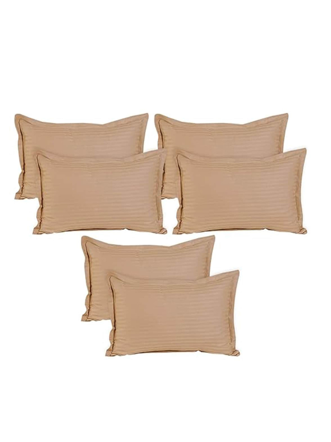 Kuber Industries Light Brown 6 Pieces Striped Pillow Covers