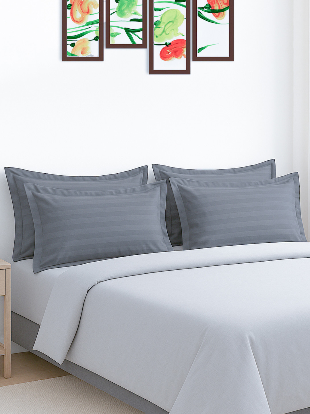Kuber Industries Grey 4-Pieces Striped Cotton Pillow Covers