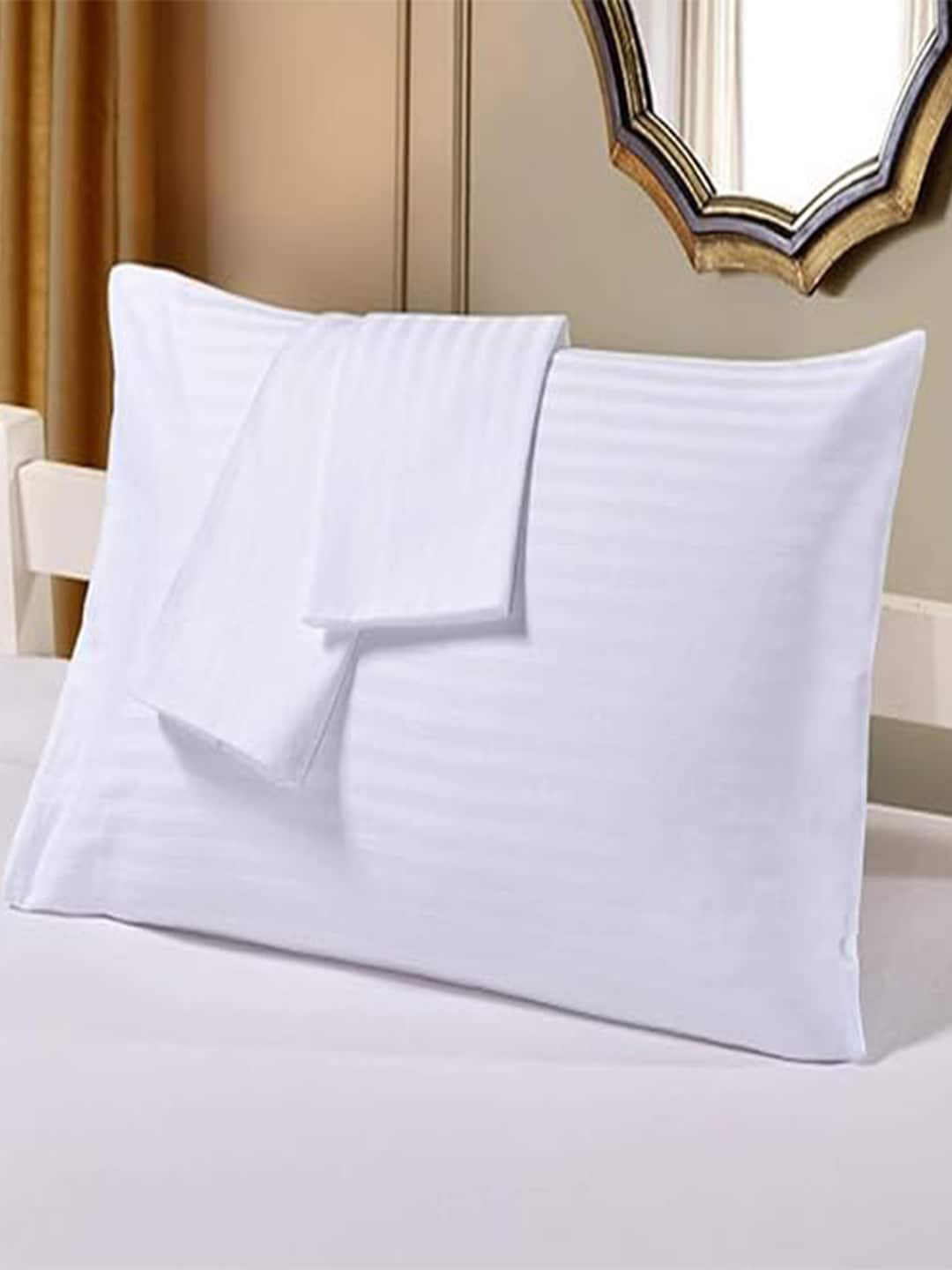 Kuber Industries White 4 Pcs Striped 200 TC Cotton Breathable & Wrinkle Free Pillow Covers