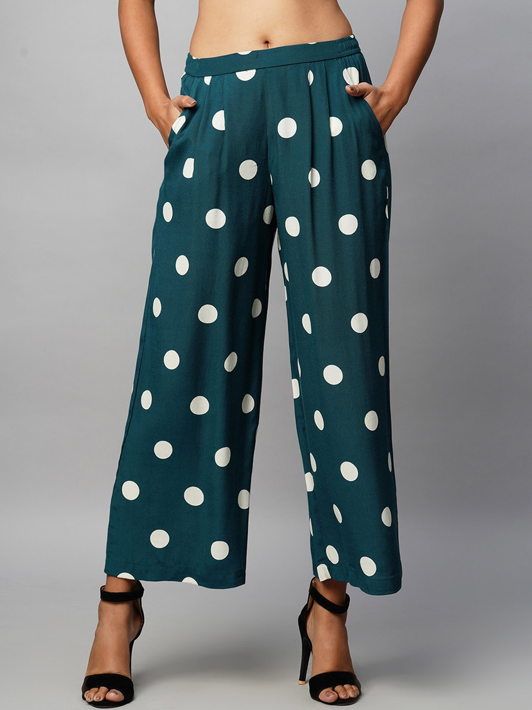 Chemistry Women Polka Dot Printed Pleated Parallel Trousers