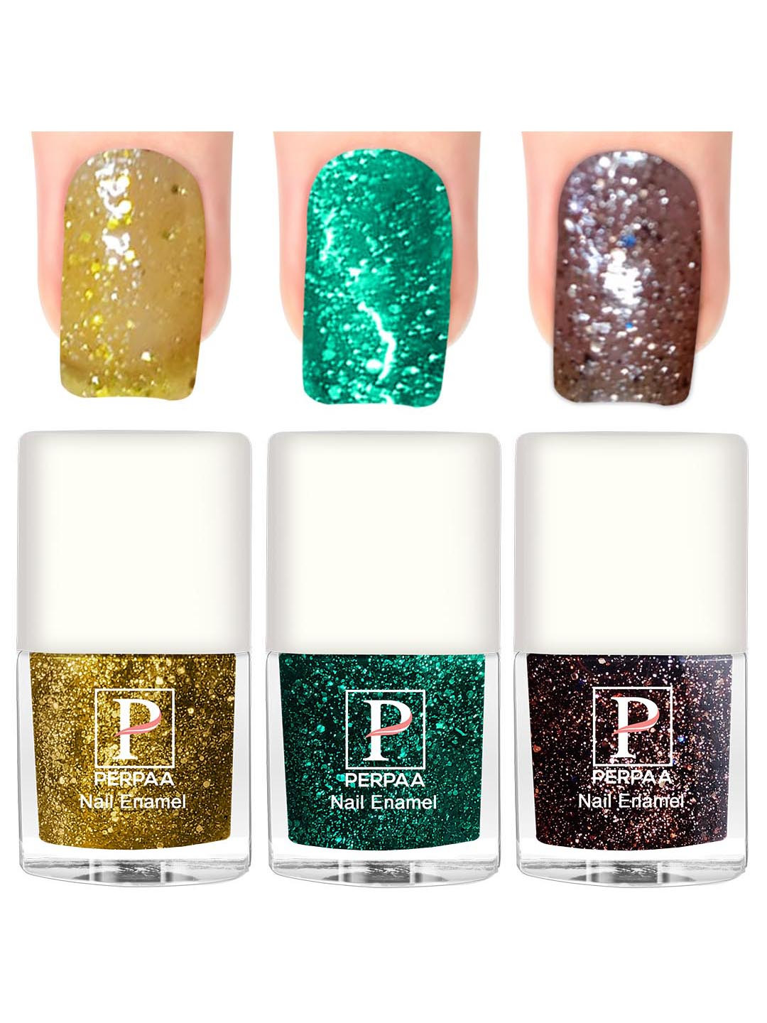 PERPAA 3Pcs Long Lasting Gel Nail Polish - 5ml Each - Yellow, Dark Green, Brown