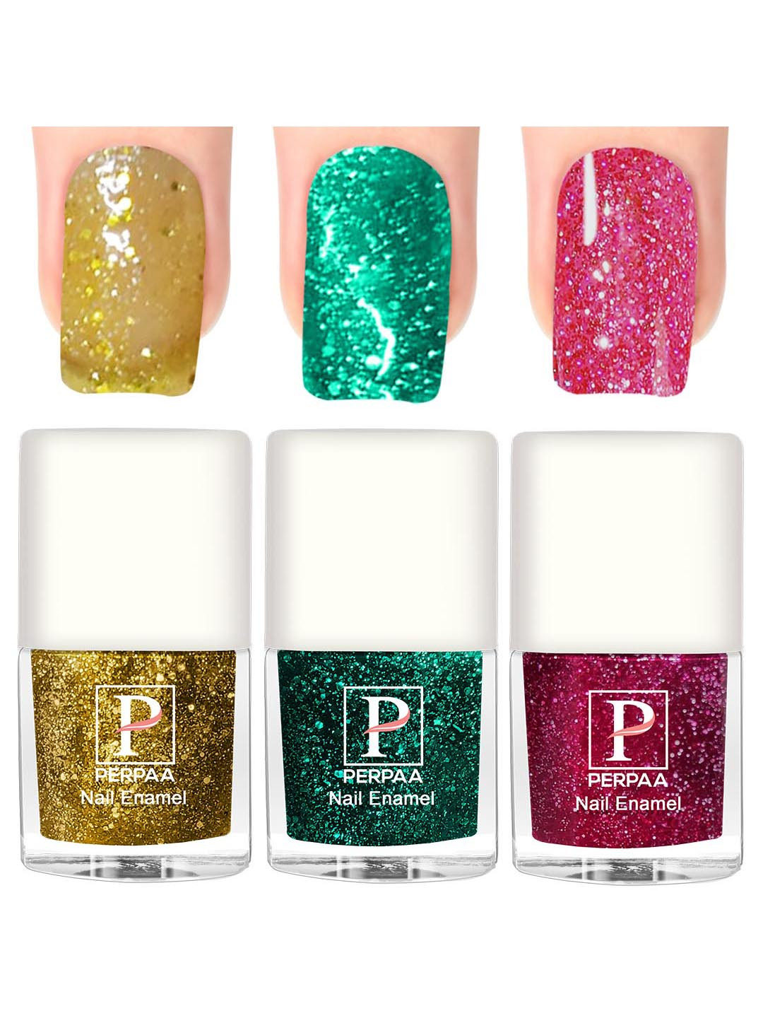 PERPAA Set Of 3 Glitter Light Reflective UV Gel Nail Polish 5ml Each - Shades 99-100-96