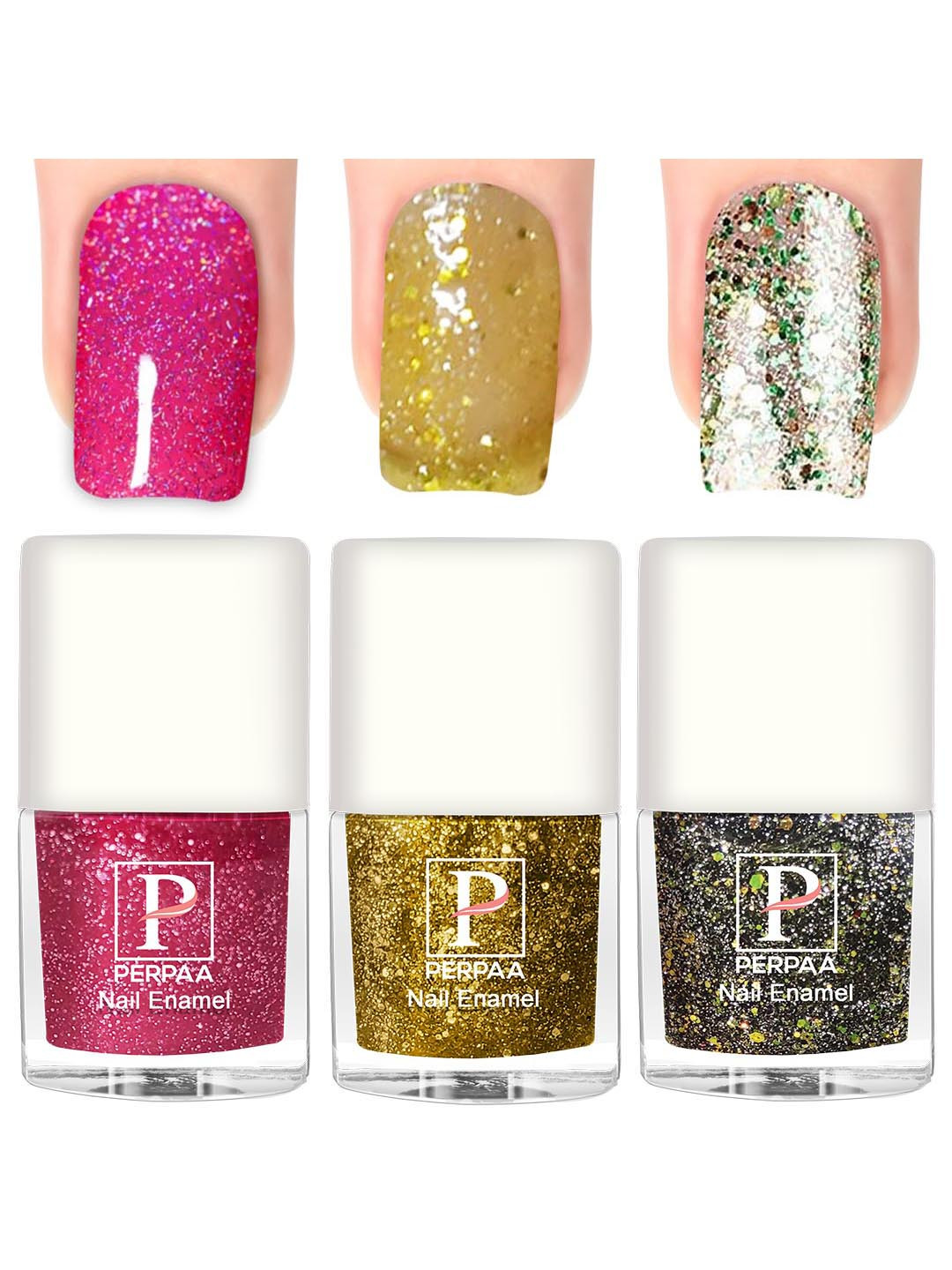 PERPAA Set Of 3 Glitter Light Reflective UV Gel Nail Polish 5ml Each - Shades 98-99-91