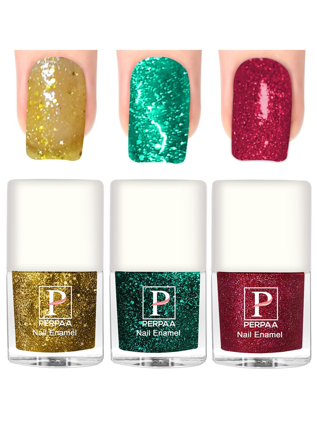 PERPAA Set Of 3 Glitter Light Reflective UV Gel Nail Polish 5ml Each - Shades 99-100-90