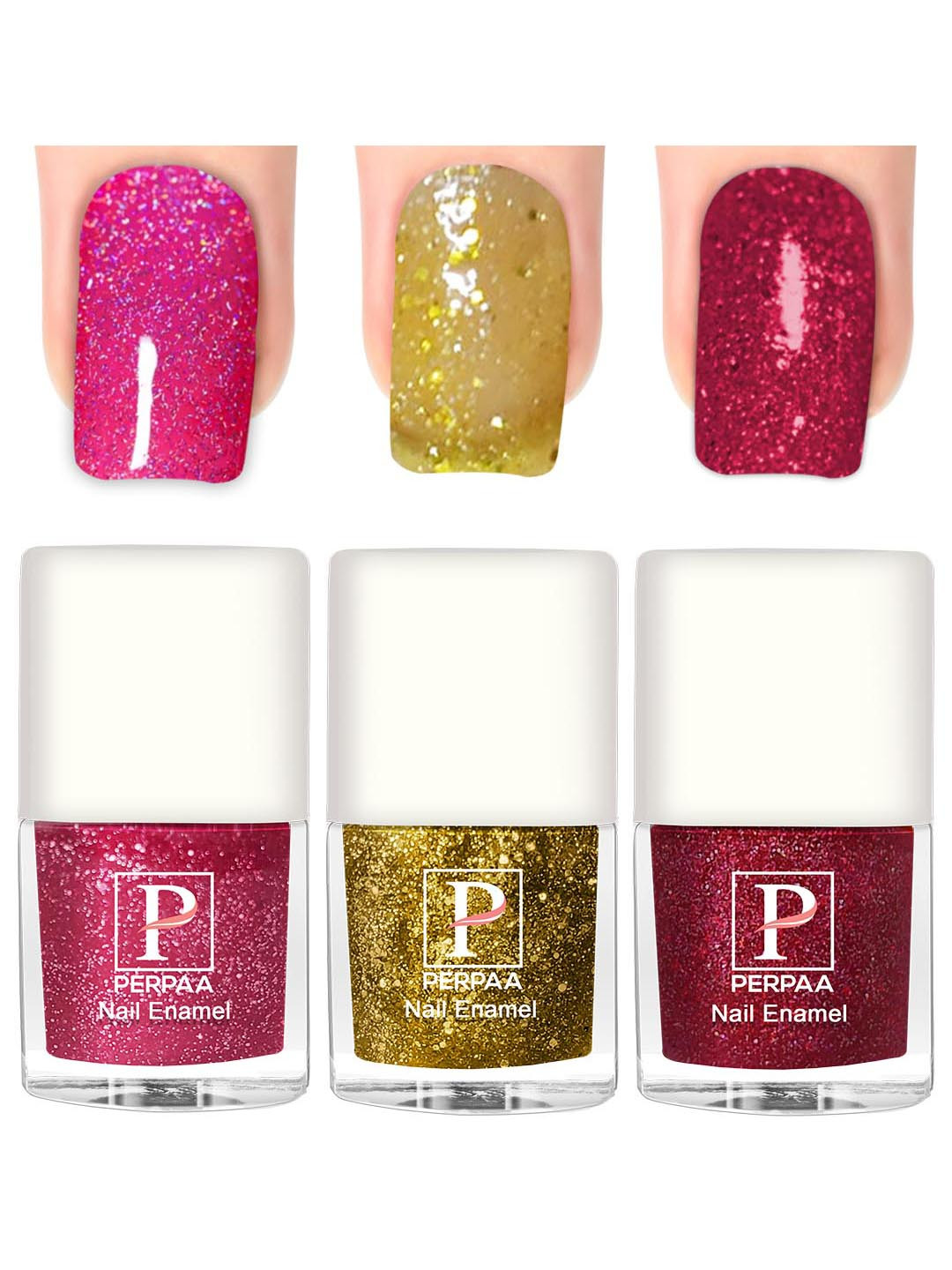 PERPAA Set Of 3 Glitter Light Reflective UV Gel Nail Polish 5ml Each - Shades 98-99-90