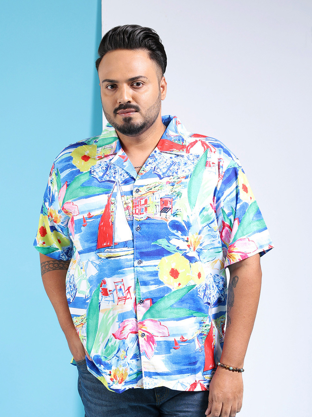 Hardsoda by The Indian Garage Co Plus Size Floral Printed Regular Fit Opaque Casual Shirt
