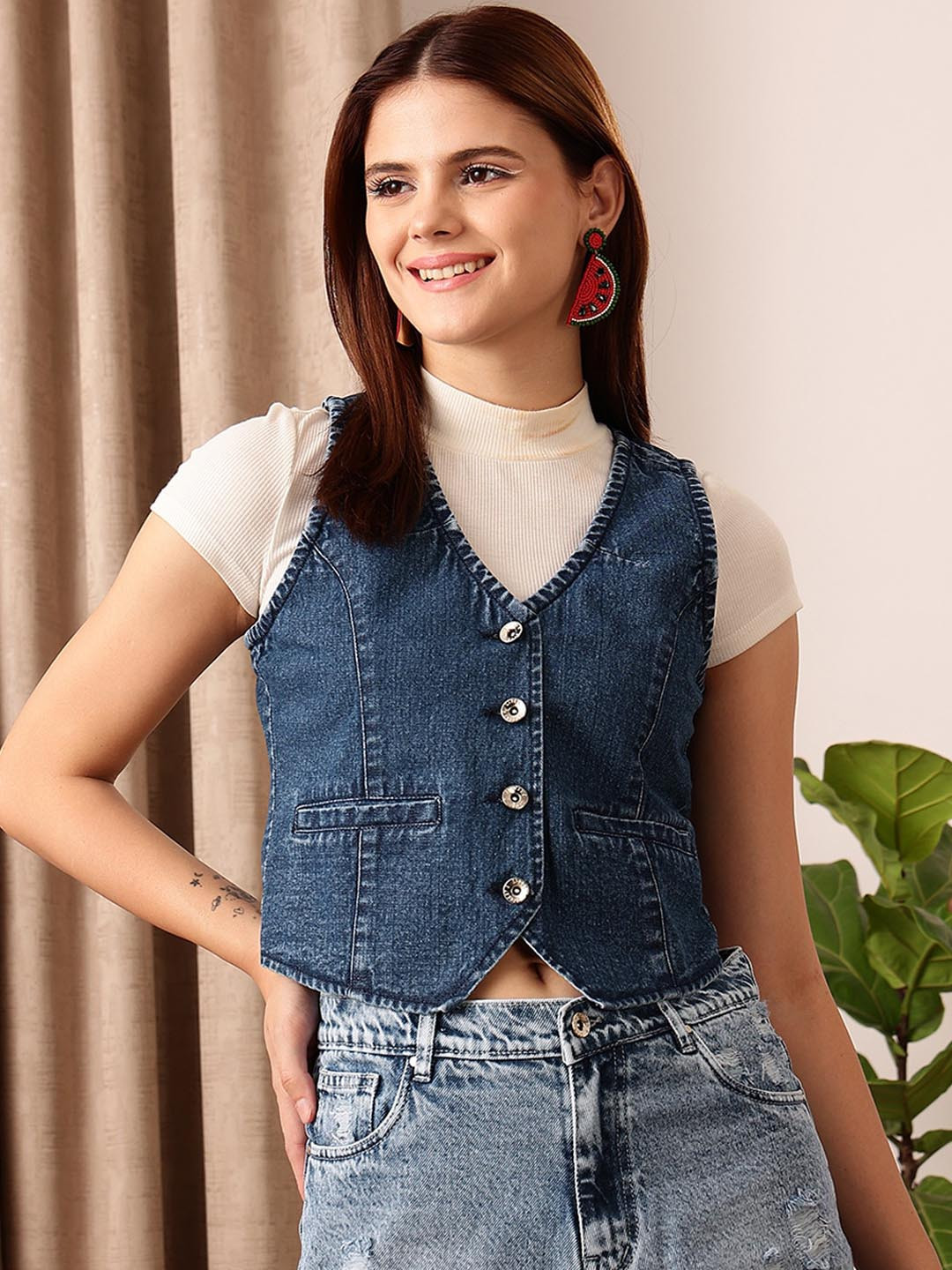 STREET 9 Crop Cotton Denim Jacket