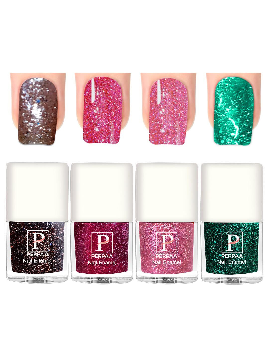 PERPAA 4Pcs Long Lasting Gel Nail Polish - 5ml Each - Brown, Pink, Baby Pink, Dark Green