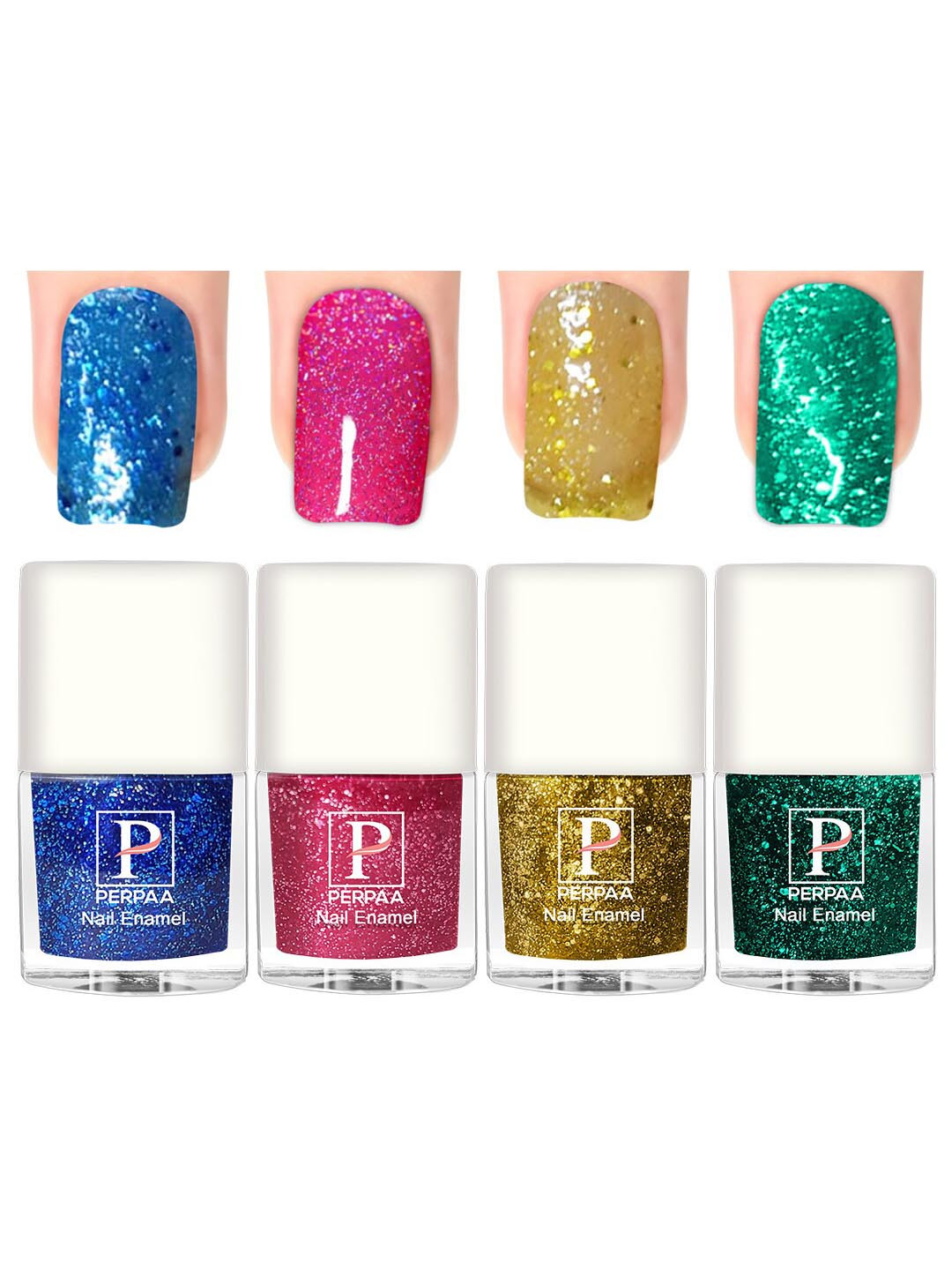 PERPAA 4Pcs Long Lasting Gel Nail Polish - Light Pink, Yellow, Dark Green, Royal Blue
