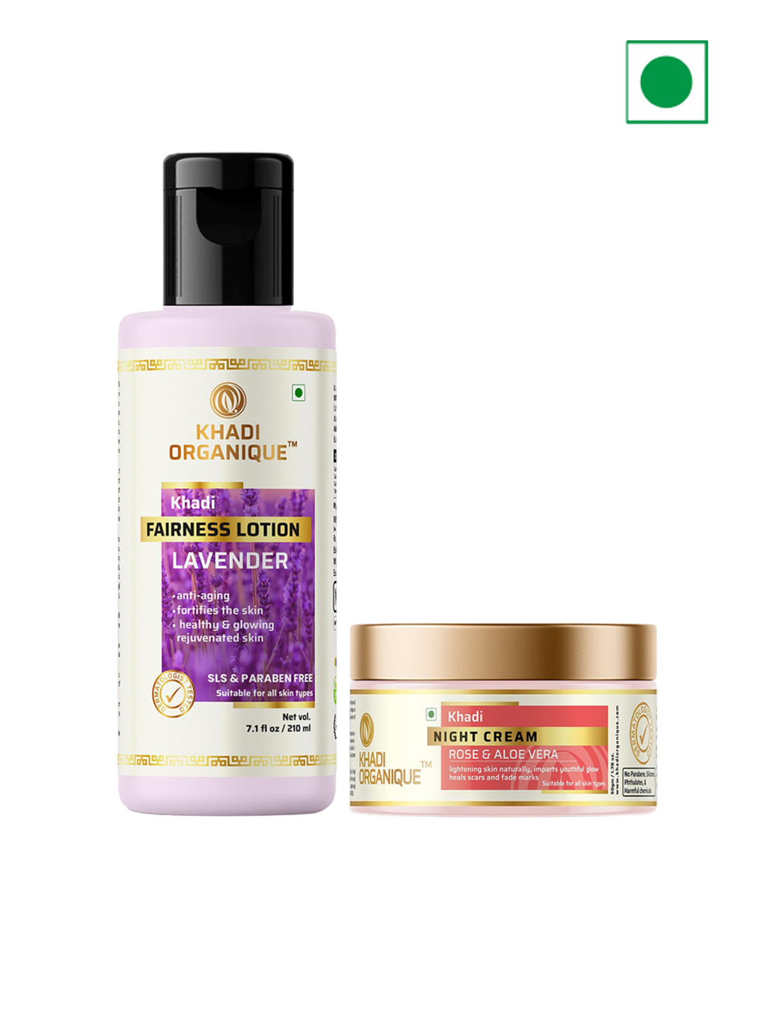 Khadi Organique Set Of 2 Fariness Lotion-210ml & Night Cream-50g Skin Care Combo